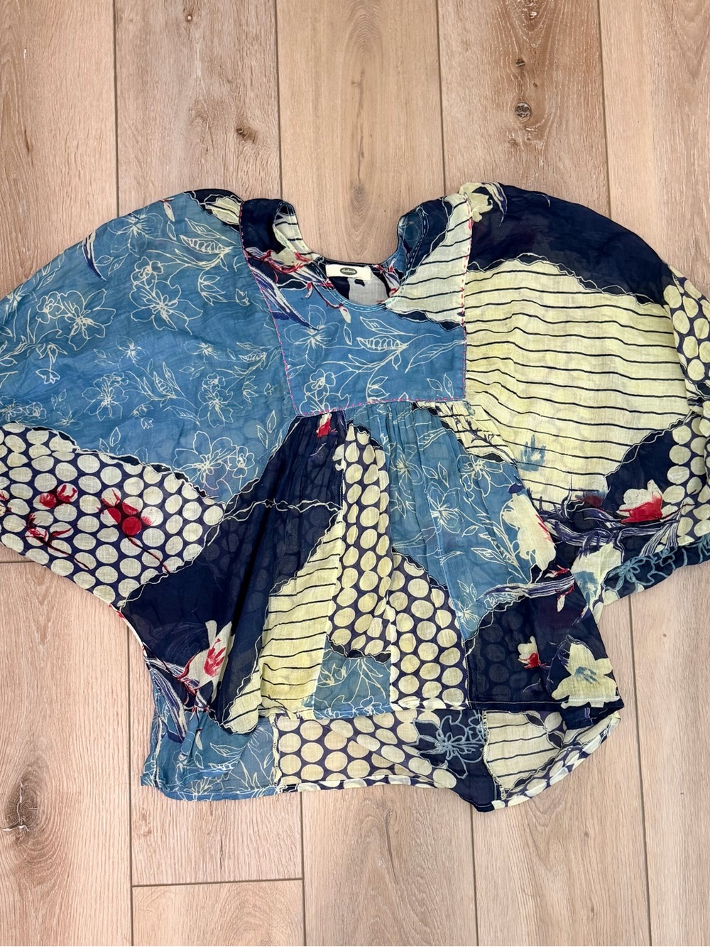 Dolma Boho Patchwork Cotton Tunic Balloon Sleeve Oversized Artsy Top